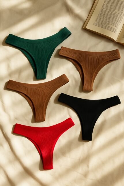 Ribed High cut Thong Panties